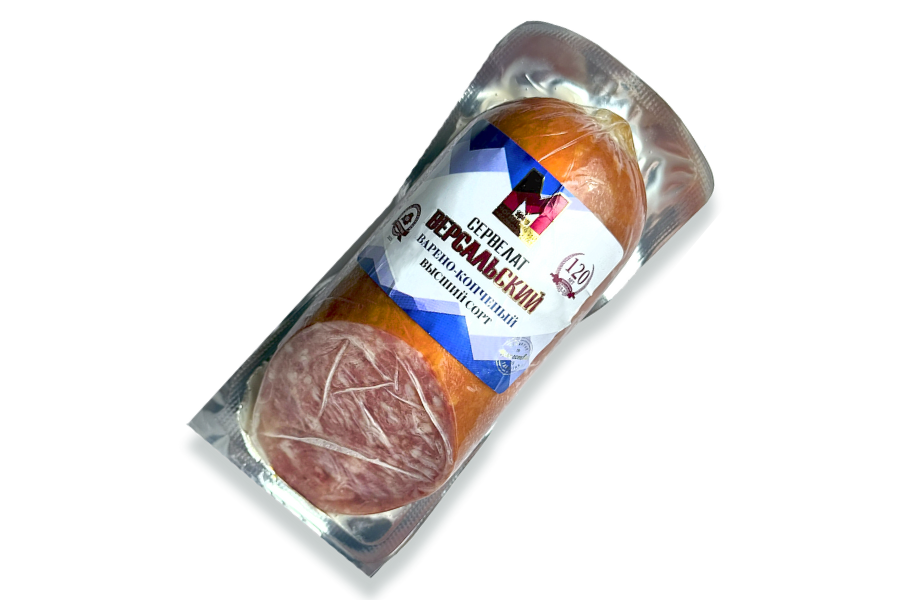 Изделие колбасное варено-копченое мясное. Колбаса "Сервелат Версальский"